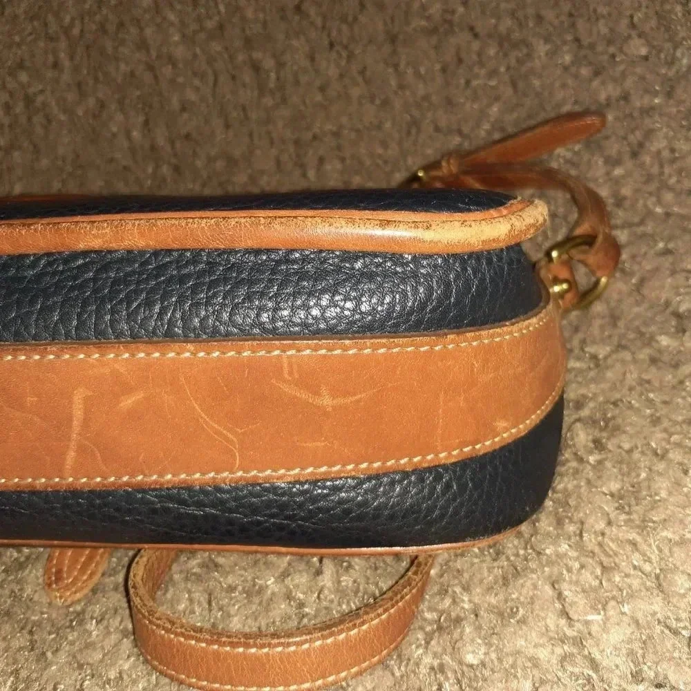 DOONEY & BOURKE-Navy Blue Equestrian Bag Flap Vintage Crossbody USA Leather-VG - Picture 5 of 9